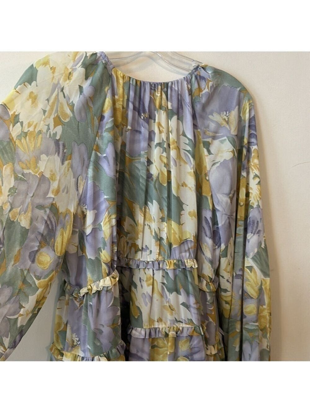 Free The Roses Voluminous Flowy Floral Mini Dress with Long Sheer Puff Sleeves - Picture 13 of 14